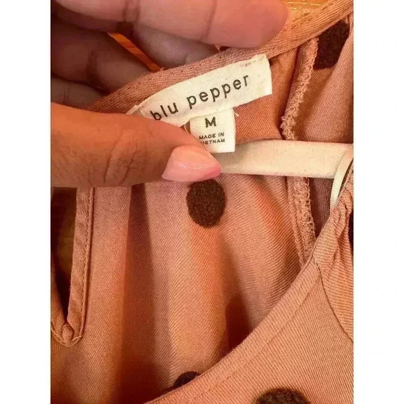 Blu Pepper Tiered Dress Orange Fuzzy Polka Dot Short Sleeve Women's Size Medium - Picture 5 of 7